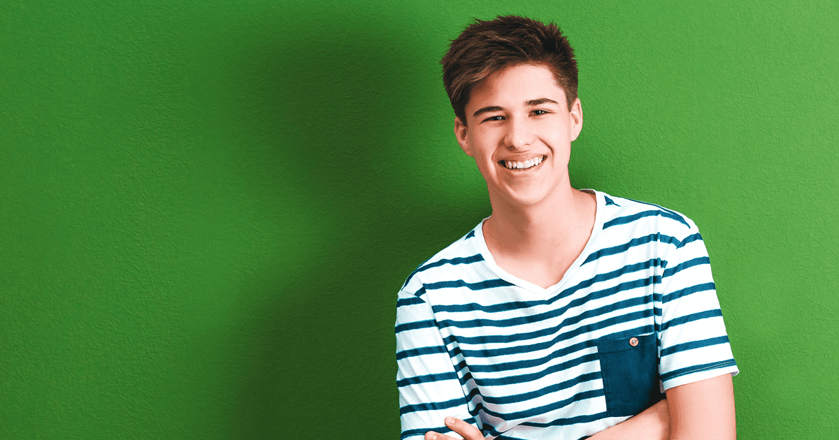 teenage boy in striped shirt