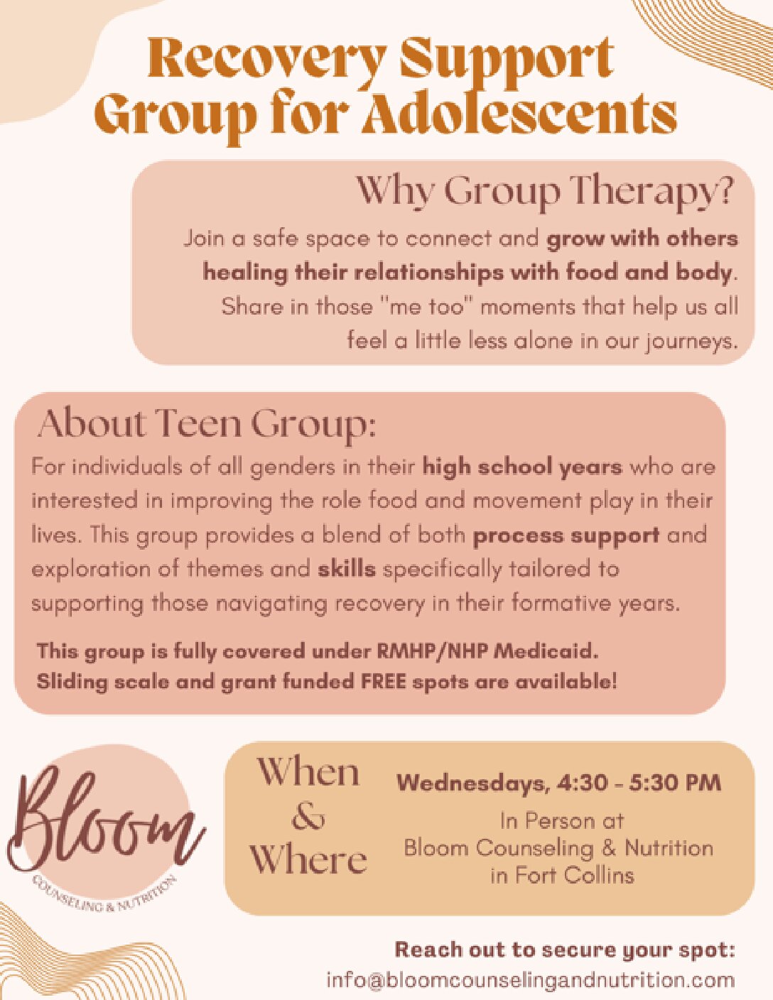 Bloom group therapy flyer Recruitment Flyer